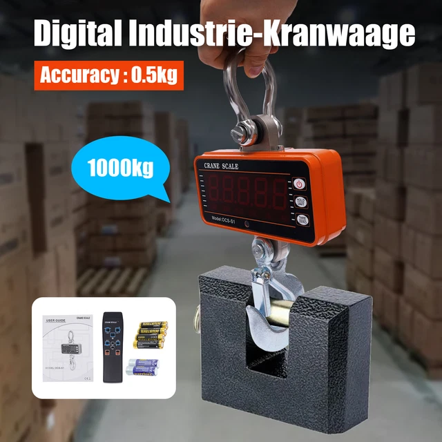 BILANCIA INDUSTRIALE SOSPESA IN ALLUMINIO 1 t-0,5 kg DISPLAY LED RETROILLUMINATO