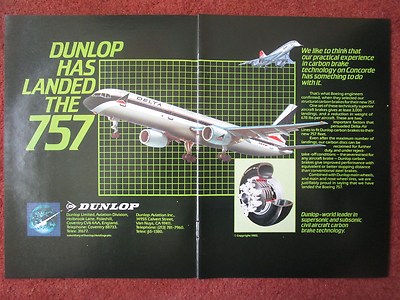 10/1982 PUB DUNLOP AVIATION CARBON BRAKES CONCORDE BOEING 757 DELTA AIRLINES AD 