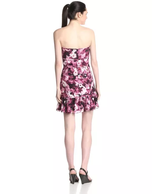 Parker Large Britney Rosewood Floral Strapless Quilted Silk Flounce Dress NEW 2