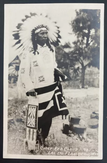Mint Real Picture Postcard Native American Indian Chief Red Cloud Lac Du Flambe