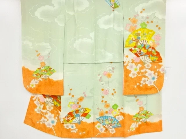 43684# Japanese Kimono / Antique Kimono For Girls / Embroidery / People In The P