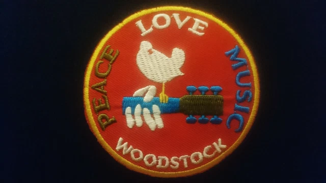 Patch Aufnäher Aufbügler WoodStock Summer of Love Peace Music 1969 Hippies Ø7,5