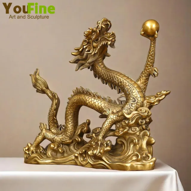 Unique Golden Dragon Bronze Statue Chinese Feng Shui Dragon For Lucky Home Decor