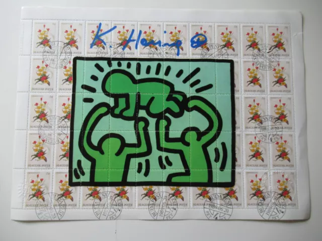 K. Haring: Bearbeiteter 3-Dimensionaler Siebdruck + Maker Auf Briefmarken Bogen
