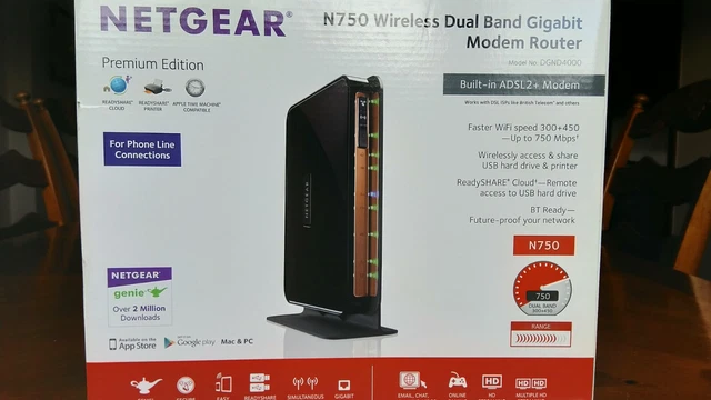 NETGEAR N750 Dual Band Wi-Fi DSL MODEM Router ADSL2+ Gigabit Ethernet (DGND4000)