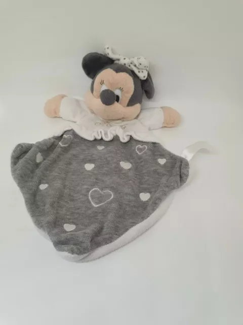 33 - Doudou Plat Minnie losange coeur gris Pois Blanc brodé doré Disney Nicotoy