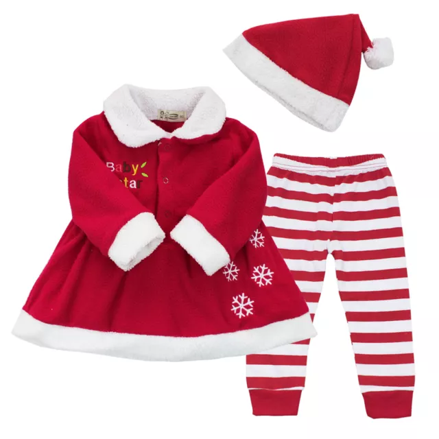 Baby Mädchen Weihnachten Kleidung Set Warm Langarm Kleid Hose mit Mütze 74 80 86