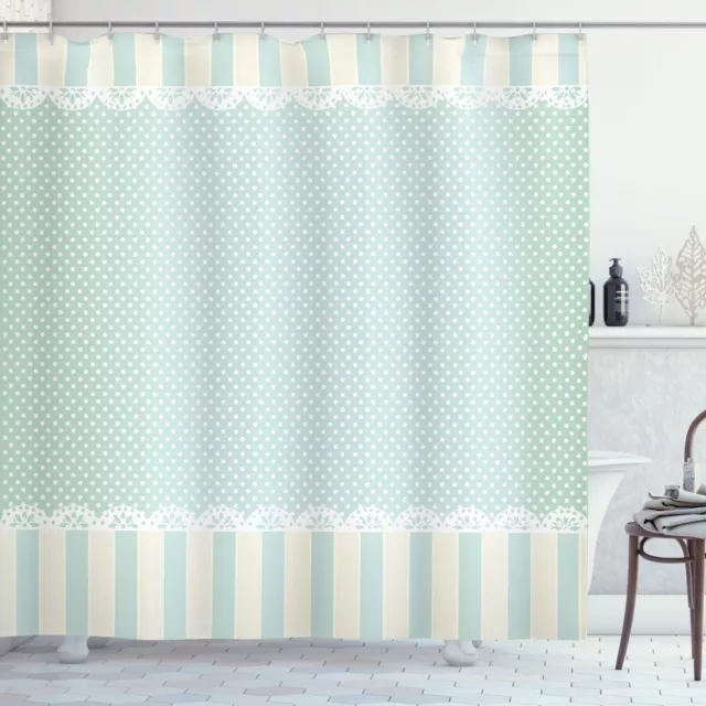 Shabby Chic Shower Curtain Ornaments and Dots Print for Bathroom