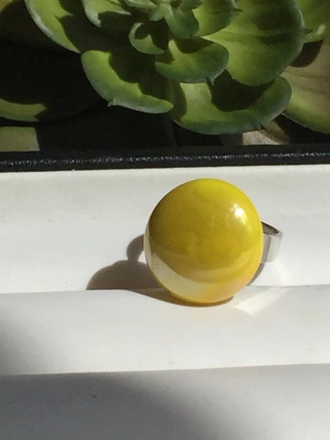 Large Yellow Glass Statement Ring -handmade Glass Round Stone Adjustable Ring
