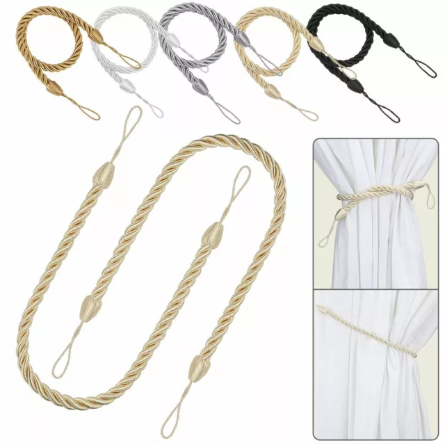 2PCS Curtain Tie Backs Braided Satin Rope Curtain & Voile Tiebacks Holdbacks USA