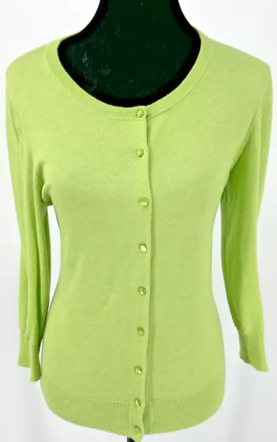 Talbots Womens Scoop Neck Button Up Cardigan Sweater Medium Green Pure Cashmere