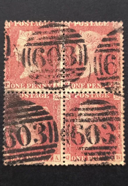 GB Queen Victoria Penny Red SG.38 Pl.52 Used Block Of 4 Pmk Oxford Quality VF