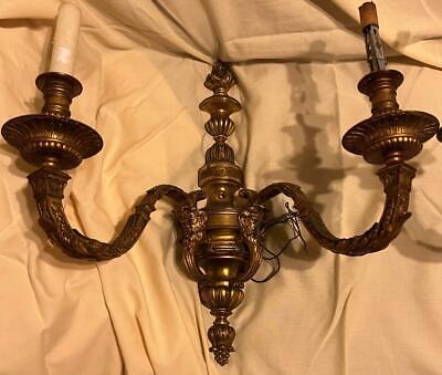 Antique Old Cast Bronze Pair of Two 2 Wall Electric Sconces French Figural Set 2