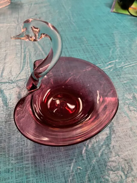 Vintage 1960's Ruby Red and Clear Glass Swan Bird Candy Dish