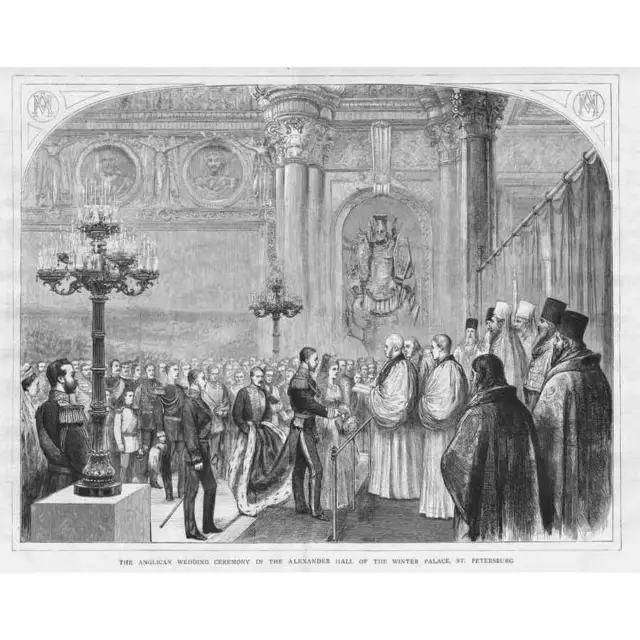 ST PETERSBURG Anglica Wedding Ceremony in Winter Palace - Antique Print 1874