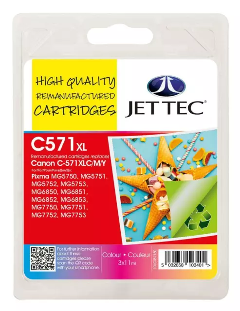 Ink Cart, Reman, Cli-571Xl Cmy Multipack, Cartridge Original Type Nu For Jet Tec