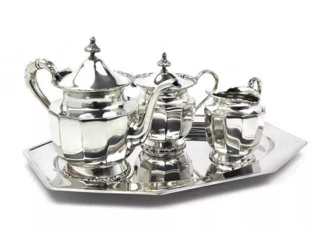 Silver Plate 4 Piece Tea / Coffee Set by Van Bergh on Serving Tray - SLV345