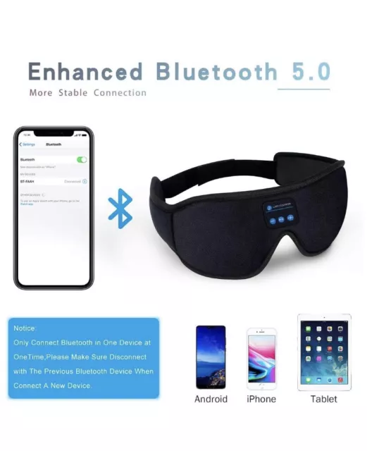 Casque de sommeil Bluetooth 5.0 masque oculaire 3D sans fil 3