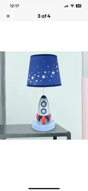 Lambs & Ivy Milky Way Blue/Silver Rocket Ship Nursery Lamp with Shade & Bulb