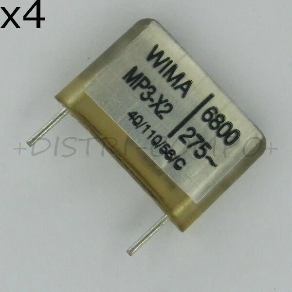 Lot De 4 Condensateurs Wima MKP-X2 68nF 305VAC - Film PP - Dimensions 5x11x18mm - Neuf