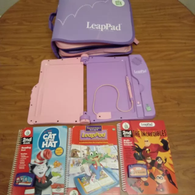 LeapFrog LeapPad Learning System Purple & Pink 2 Cartridges, 3 Books Carry Case