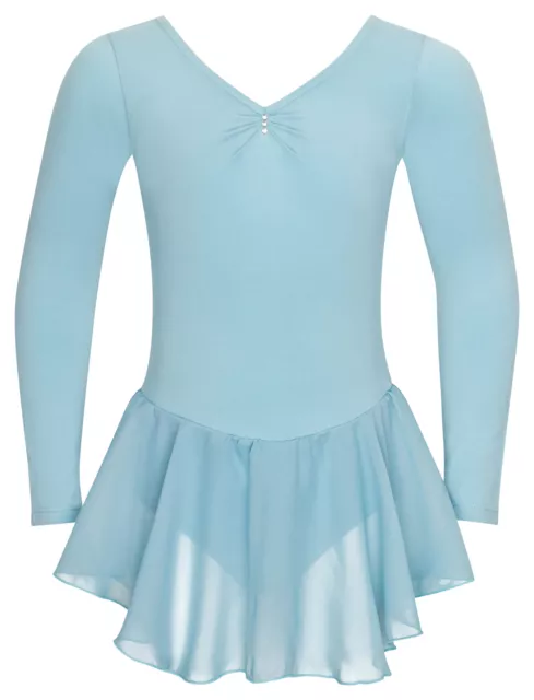 tanzmuster Kinder Langarm Ballettkleid "Anna" blau Ballettanzug Ballett Trikot