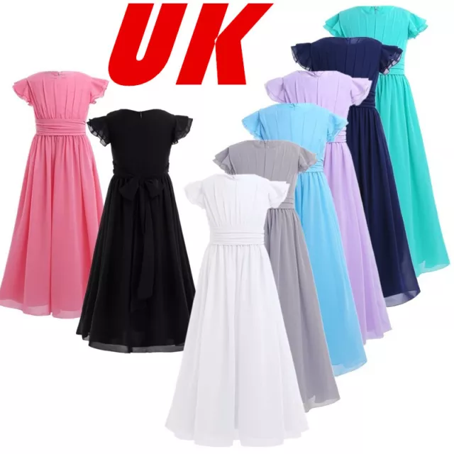 UK Kid Flower Girls Wedding Gown Dress Bridesmaid Party Pageant Princess Chiffon