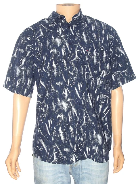 Tommy Hilfiger Uomo Blu Cotone Maniche Corte Casuale Bottone Giu Camicia Size M