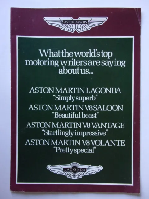 ASTON MARTIN Range orig 1982 UK Mkt Sales Brochure - Lagonda V8 Vantage Volante