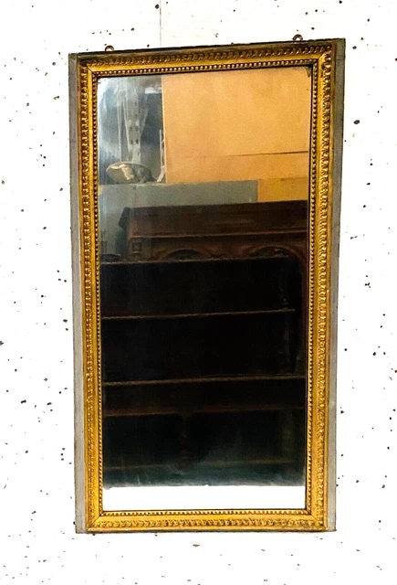 Miroir Louis XVI D'époque XIXe, Bois Doré Perlé, Marbre Blanc De Carrare