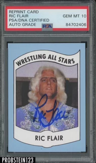 Ric Flair Signed 1982 Wrestling All Stars Rookie Reprint Card PSA/DNA 10 AUTO