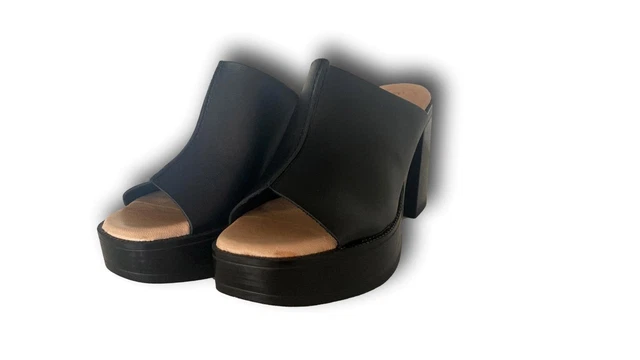 RAQUEL PEREZ Sanskrit Sandales Femmes Sabot Avec Talon Véritable Cuir Noir 2