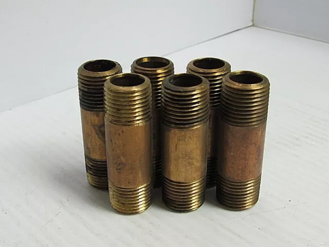 New Lot Of 6 No Name Brass Pipe Nipple 2-1/2"L 1/2"Npt Threaded