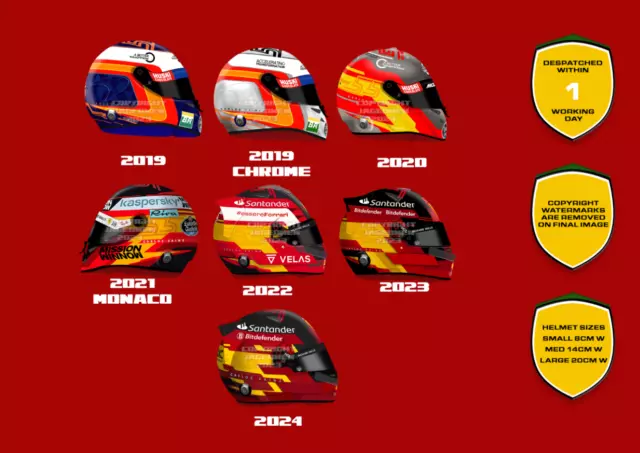 x2 Carlos Sainz 2019-2024 Ferrari McLaren F1 Helmet Sticker Vinyl - Scuderia GP
