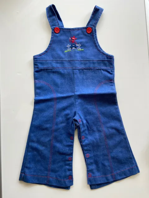Vintage Boy's Overalls Sz 6 12 Months Embroidered Cowboy Farm