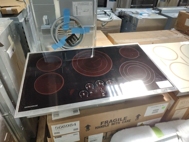 Monogram ZEU36RSJSS 36 Inch Electric Cooktop with 5 Elements, Smooth Black Glas Monogram ZEU36RSJSS 36 Inch Electric Cooktop with 5 Elements, Smooth Black Glas