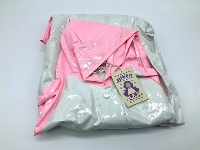 1983# Rare Japan  Little Twin Stars Pink White Vinyl Raincoat Rain Coat # [Jd]