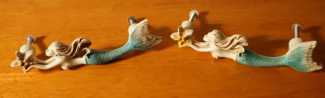 2 Mermaid Drawer Pull Handles Dresser Closet Cabinet Door Handle Beach Decor NEW