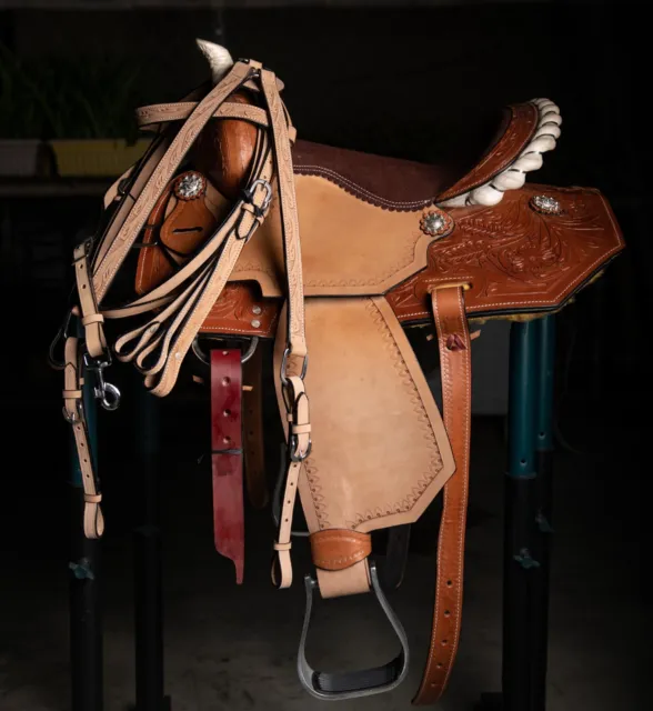 Western Horse Ranch Saddle Roping Roper Deep Seat Rough Out Leather 15 16 17 18