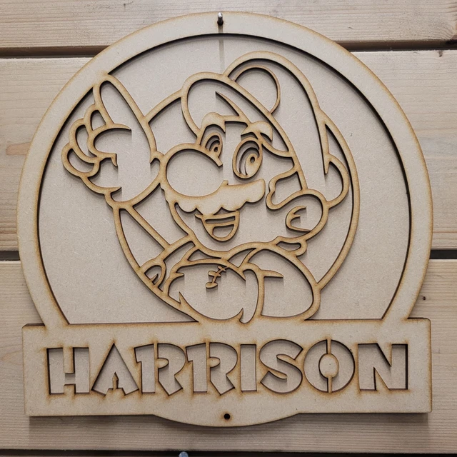 Grande 3D Cualquier Nombre Super Mario Letrero Niños Arte de Pared Puerta Colgante Listo para Pintar Hágalo usted mismo