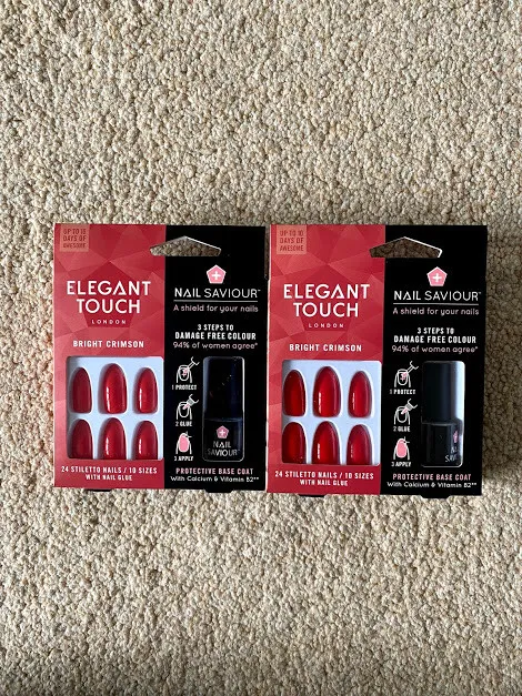 2 x Elegant Touch Nail Saviour 24 false nails & protective base coat crimson