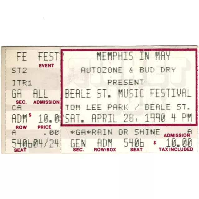 STEVIE RAY VAUGHAN & JOHNNY WINTER & ETTA JAMES Concert Ticket Stub 1990 MEMPHIS
