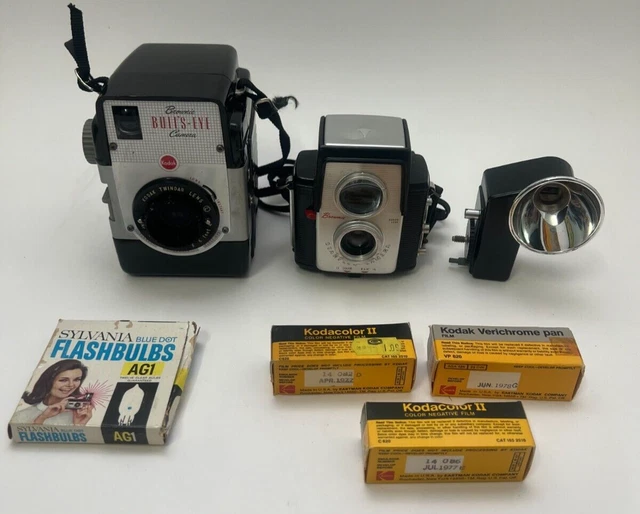 VTG Antique Camera Lot Kodak Bulls Eye Brownie Attachment Bulbs Film 8mm Lot