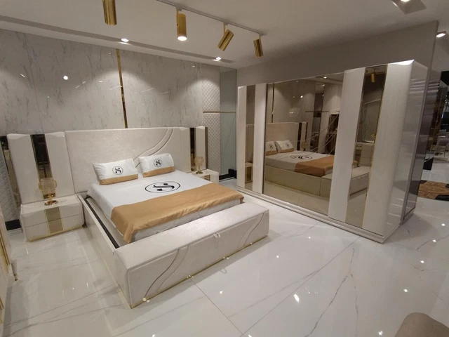 Design Meuble Chambre à Coucher Set Lit + 2x Nachttische 3 Parties Luxe Nouveau