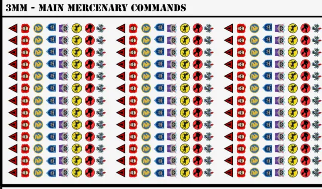 Battletech Std Waterslide Decals - 3mm Main Mercenary Commands