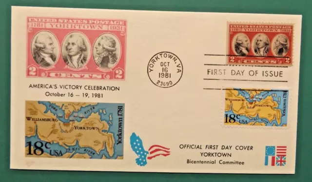 First Day Cover + 2 Stamps -  Battle Of Yorktown  1981  Usa Vintage