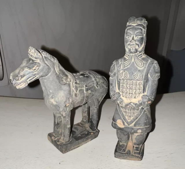 Chinese Terracotta Qin Dynasty Warrior And Horse Clay 5”