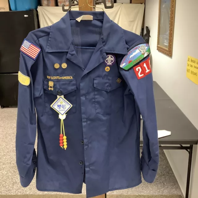 Vintage Boy Scouts of America Cub Scout Long Sleeve Blue Uniform Shirt Size: 14