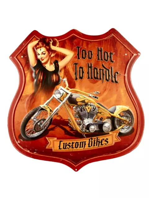 Letrero de Metal "Custom Bike" Pin Up Motocicleta Moto Harley Motociclista