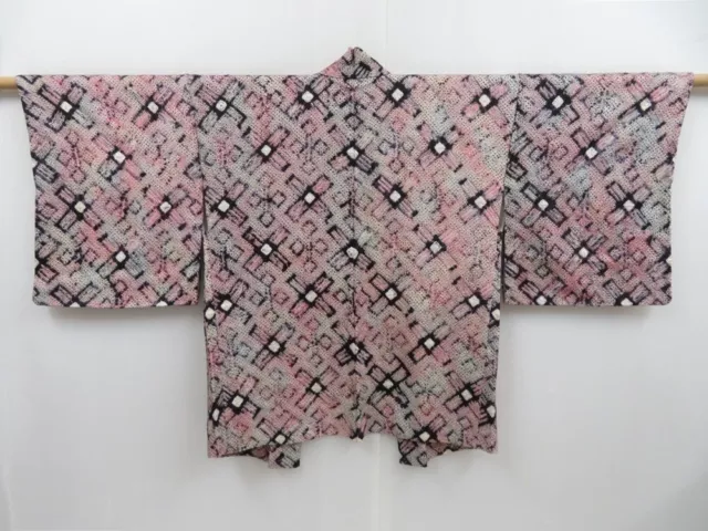 3403T10z440 Vintage Japanese Kimono Silk SHIBORI HAORI  Dark grape